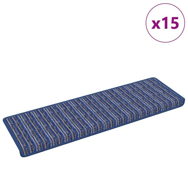 vidaXL Öntapadós lépcsőszőnyegek Csíkos 15 pcs Kék 65 x 21 x 4 cm
