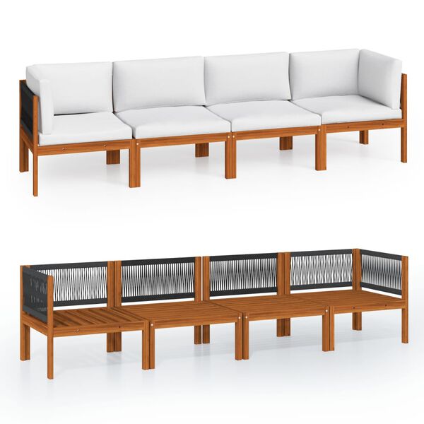 vidaXL 4 személyes kerti kanapé akácfa és kötél párnával