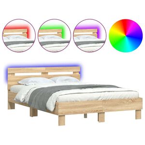 vidaXL sonoma t&ouml;lgy sz&iacute;nű &aacute;gykeret fejt&aacute;ml&aacute;val &eacute;s LED-del 120x200 cm
