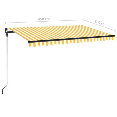 vidaXL sárga és fehér kézzel kihúzható LED-es napellenző 450 x 300 cm