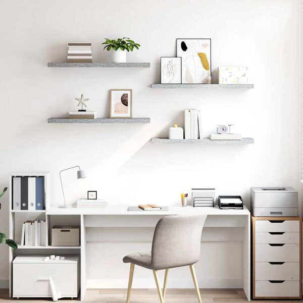 vidaXL 4 db betonsz&uuml;rke MDF lebegő fali polc 90 x 23,5 x 3,8 cm