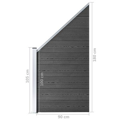 vidaXL fekete WPC kerítéspanelszett 446 x (105-186) cm