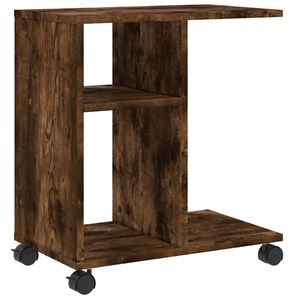 vidaXL f&uuml;st&ouml;s t&ouml;lgy sz&iacute;nű szerelt fa kisasztal kerekekkel 50x30x55 cm