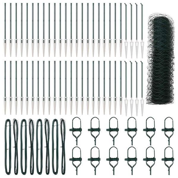 vidaXL Kerítés oszlopokkal Zöld 0.6 x 100 m PVC-bevonatos acél