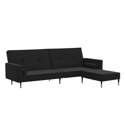 vidaXL kétszemélyes fekete bársony kanapéágy lábtartóval
