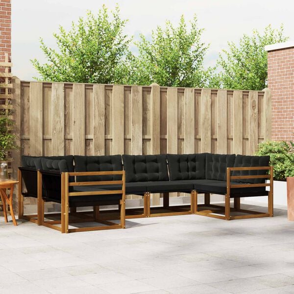 vidaXL K&uuml;lt&eacute;ri kanap&eacute; szett p&aacute;rn&aacute;val 6 pcs Term&eacute;szetes &eacute;s fekete