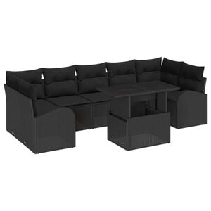 vidaXL Kerti Kanap&eacute; Szett p&aacute;rn&aacute;val t&aacute;rol&oacute;val 8 pcs Fekete Poly Rattan