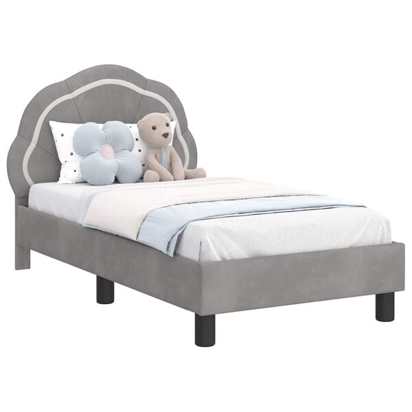 vidaXL Gyerekágy keret fejtámlával Világosszürke 70 x 140 cm Bársony