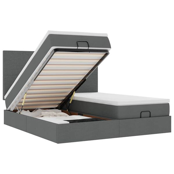 vidaXL Ottomán ágykeret matracokkal Sötét szürke 200x200cm szövet
