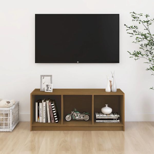 vidaXL mézbarna tömör fenyőfa TV-szekrény 104 x 33 x 41 cm
