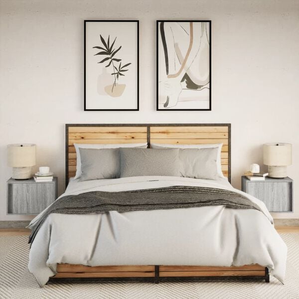 vidaXL 2 db sz&uuml;rke sonoma sz&iacute;nű fali &eacute;jjeliszekr&eacute;ny LED-vil&aacute;g&iacute;t&aacute;ssal