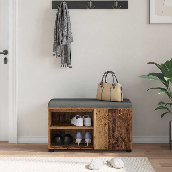 vidaXL Előt&eacute;r pad ajt&oacute;val &Ouml;reg fa 80 x 38 x 46 cm Műanyag Fa &eacute;s Sz&ouml;vet