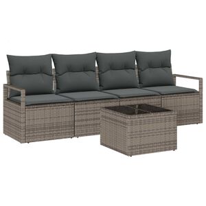vidaXL Kanap&eacute; Szett p&aacute;rn&aacute;val t&aacute;rol&oacute;val 5 pcs Sz&uuml;rke polirattan