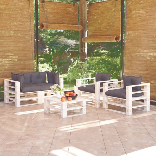 vidaXL 5 r&eacute;szes fenyőfa kerti raklap-b&uacute;torgarnit&uacute;ra p&aacute;rn&aacute;kkal