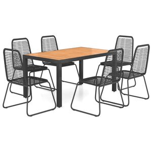 vidaXL 7 r&eacute;szes fekete-barna PVC rattan kerti &eacute;tkezőgarnit&uacute;ra