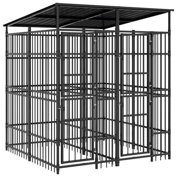 vidaXL ac&eacute;l k&uuml;lt&eacute;ri kutyakennel tetővel 3,69 m&sup2;