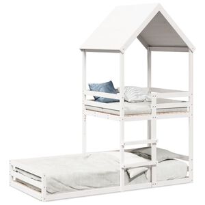 vidaXL feh&eacute;r t&ouml;m&ouml;r fenyőfa &aacute;gy emelettel &eacute;s tetővel 90 x 200 cm