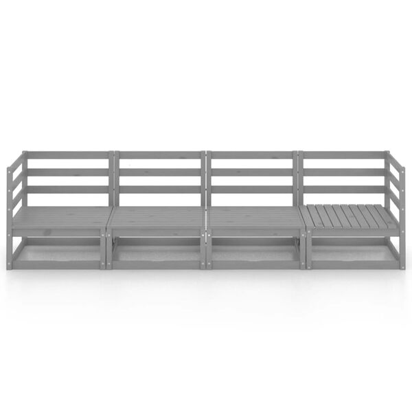 vidaXL n&eacute;gyszem&eacute;lyes sz&uuml;rke t&ouml;m&ouml;r fenyőfa kerti kanap&eacute;