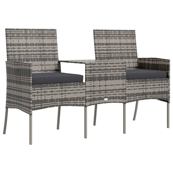 vidaXL kétszemélyes antracitszürke polyrattan kanapé teázóasztallal