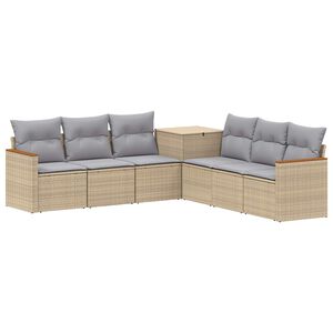 vidaXL Kanap&eacute; Szett 7 db Beige &eacute;s Vil&aacute;gossz&uuml;rke Poli rattan &eacute;s ac&eacute;l