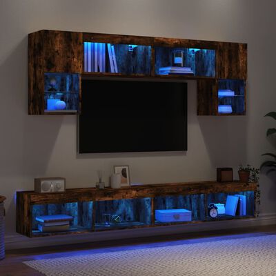 vidaXL 6 darab füstös tölgy színű szerelt fa TV-bútor LED-del