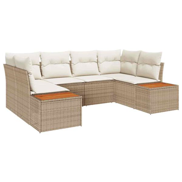 vidaXL Kerti Kanap&eacute; Szett p&aacute;rn&aacute;val 6 pcs Beige &eacute;s kr&eacute;m Polyrattan