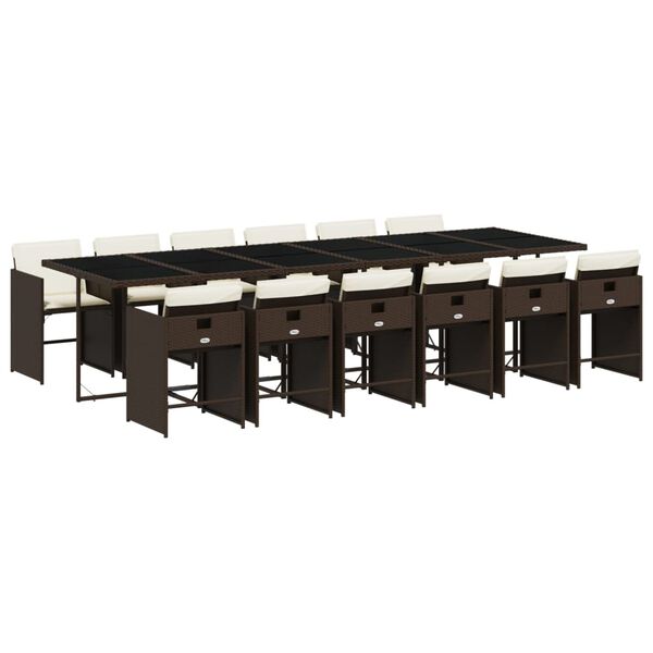 vidaXL 13 r&eacute;szes barna polyrattan kerti &uuml;lőgarnit&uacute;ra p&aacute;rn&aacute;kkal