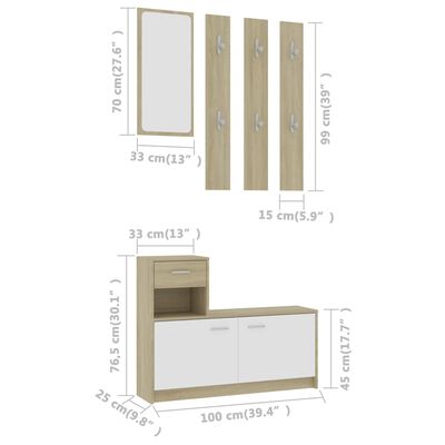 vidaXL fehér és sonoma-tölgy forgácslap előszoba bútor 100x25x76,5 cm