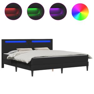 vidaXL &Aacute;gykeret LED szalagokkal fejt&aacute;ml&aacute;val Fekete 180 x 200 cm Műbőr