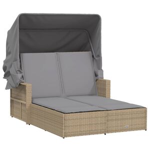 vidaXL vegyes b&eacute;zs polyrattan dupla napoz&oacute;&aacute;gy tetővel &eacute;s p&aacute;rn&aacute;val