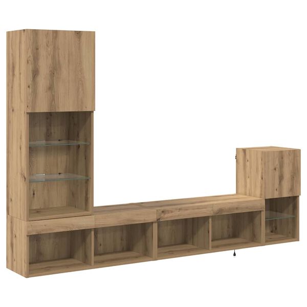 vidaXL TV Fali Egys&eacute;gek LED -es l&aacute;mp&aacute;kkal Artisan t&ouml;lgy Faanyag