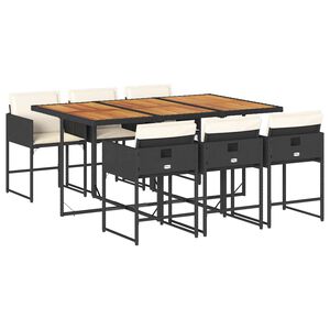 vidaXL 7 r&eacute;szes fekete polyrattan kerti &eacute;tkezőgarnit&uacute;ra p&aacute;rn&aacute;val