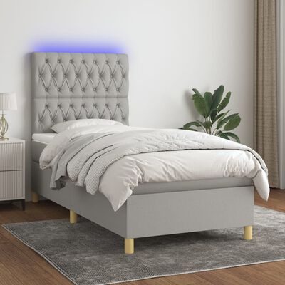 vidaXL világosszürke szövet rugós és LED-es ágy matraccal 90x200 cm