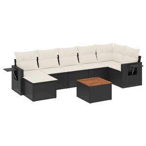 vidaXL 8 r&eacute;szes fekete polyrattan kerti &uuml;lőgarnit&uacute;ra p&aacute;rn&aacute;kkal