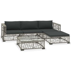 vidaXL 5 r&eacute;szes sz&uuml;rke polyrattan kerti &uuml;lőgarnit&uacute;ra p&aacute;rn&aacute;kkal