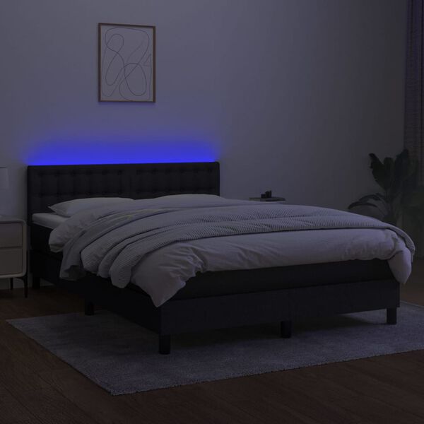 vidaXL fekete sz&ouml;vet rug&oacute;s &eacute;s LED-es &aacute;gy matraccal 140x190 cm