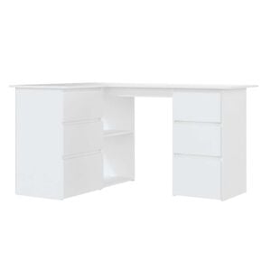 vidaXL feh&eacute;r szerelt fa sarok &iacute;r&oacute;asztal 145 x 100 x 76 cm