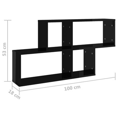 vidaXL magasfényű fekete forgácslap fali polc 100 x 18 x 53 cm