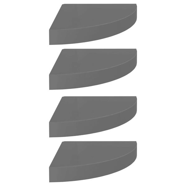 vidaXL 4 db magasfényű szürke MDF lebegő sarokpolc 25 x 25 x 3,8 cm