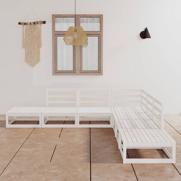 vidaXL 7 részes fehér tömör fenyőfa kerti ülőgarnitúra