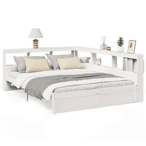 vidaXL feh&eacute;r t&ouml;m&ouml;r fenyőfa k&ouml;nyvespolcos &aacute;gy matrac n&eacute;lk&uuml;l 140x190 cm