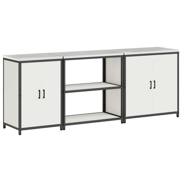 vidaXL Konyhai T&aacute;rol&oacute; K&eacute;szlet polcokkal Egy&eacute;b ajt&oacute;val 3 pcs Feh&eacute;r Ac&eacute;l