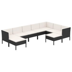 vidaXL 9 r&eacute;szes fekete polyrattan kerti &uuml;lőgarnit&uacute;ra p&aacute;rn&aacute;kkal