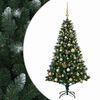vidaXL Műfenyő g&ouml;mb&ouml;kkel 120 cm 150 LED Meleg feh&eacute;r PVC &eacute;s f&eacute;m Z&ouml;ld
