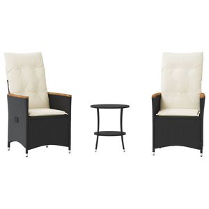 vidaXL 3 r&eacute;szes fekete polyrattan bisztr&oacute;garnit&uacute;ra p&aacute;rn&aacute;val