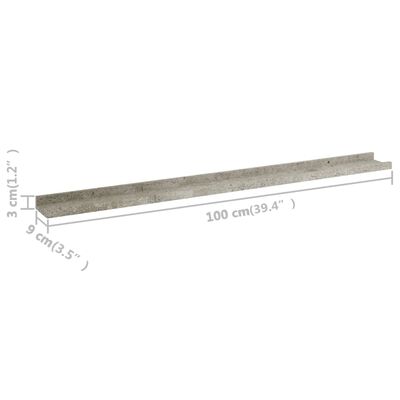 vidaXL 2 db betonszürke fali polc 100 x 9 x 3 cm
