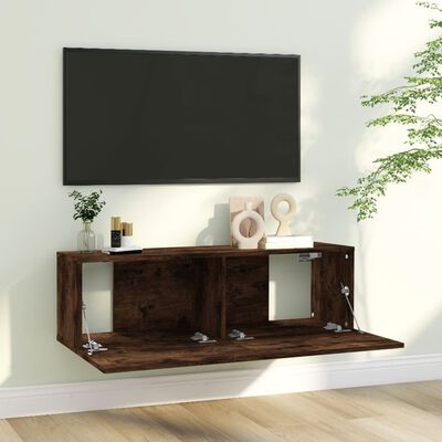 vidaXL füstös tölgyszínű szerelt fa fali TV-szekrény 100 x 30 x 30 cm