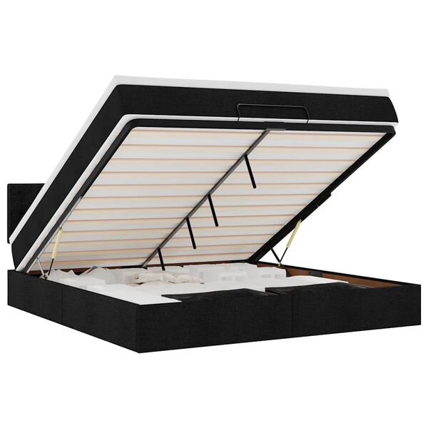 vidaXL fekete sz&ouml;vet ottom&aacute;n &aacute;gy matraccal & LED-ek 180x200cm