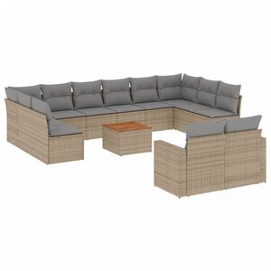 vidaXL 13 r&eacute;szes b&eacute;zs polyrattan kerti &uuml;lőgarnit&uacute;ra p&aacute;rn&aacute;kkal