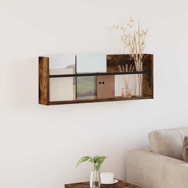 vidaXL Magazin &aacute;llv&aacute;ny polcokkal F&uuml;st&ouml;lt t&ouml;lgy 80 x 12 x 30 cm Faanyag